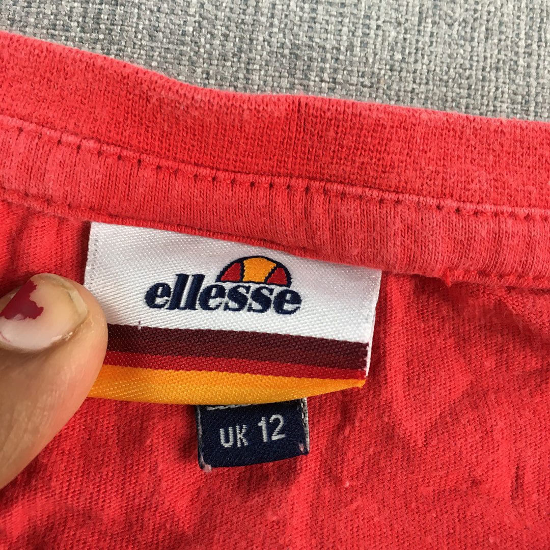 Ellesse Womens T-Shirt Size 12 Red Big Logo Short Sleeve Crew Neck Top