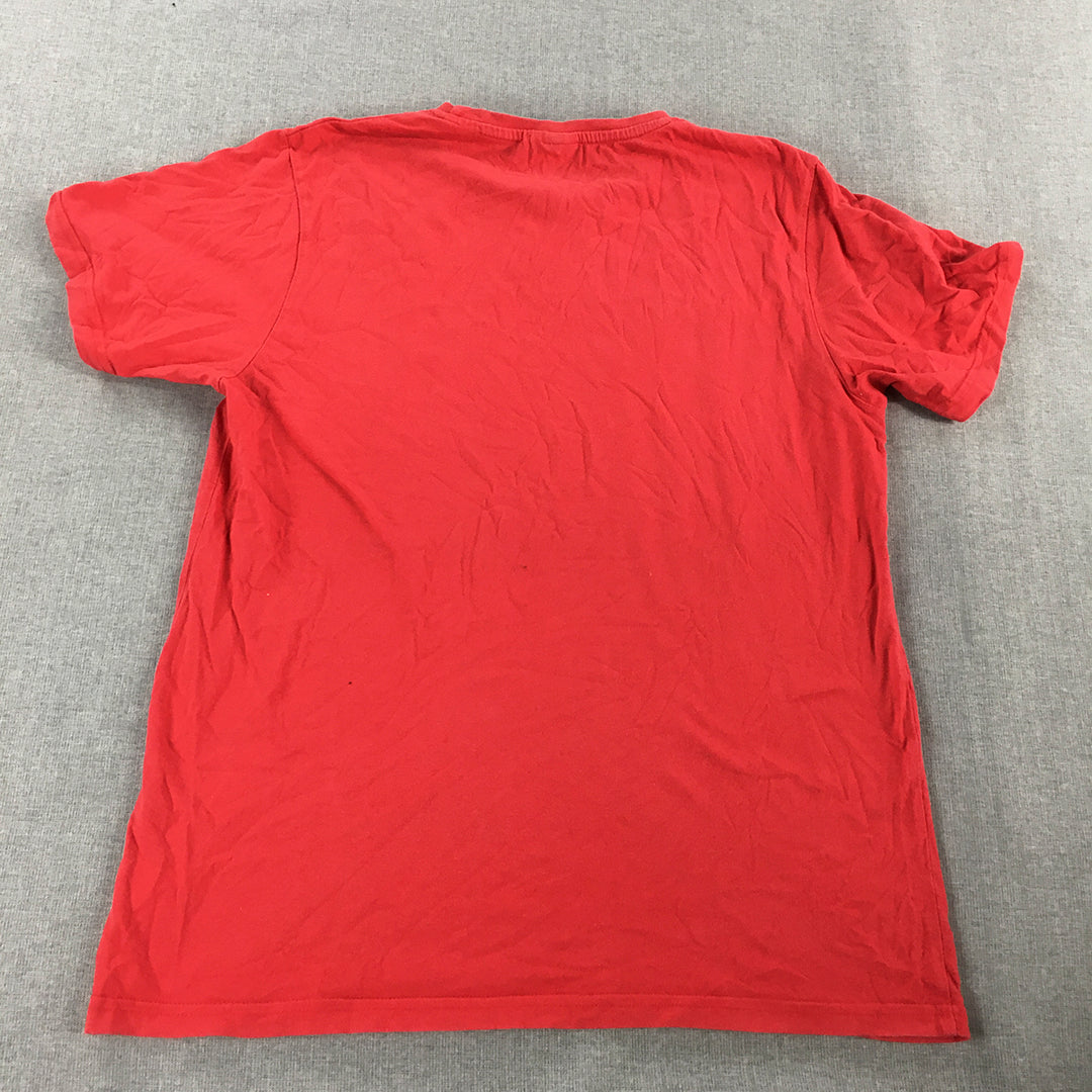 Ellesse Womens T-Shirt Size 12 Red Big Logo Short Sleeve Crew Neck Top