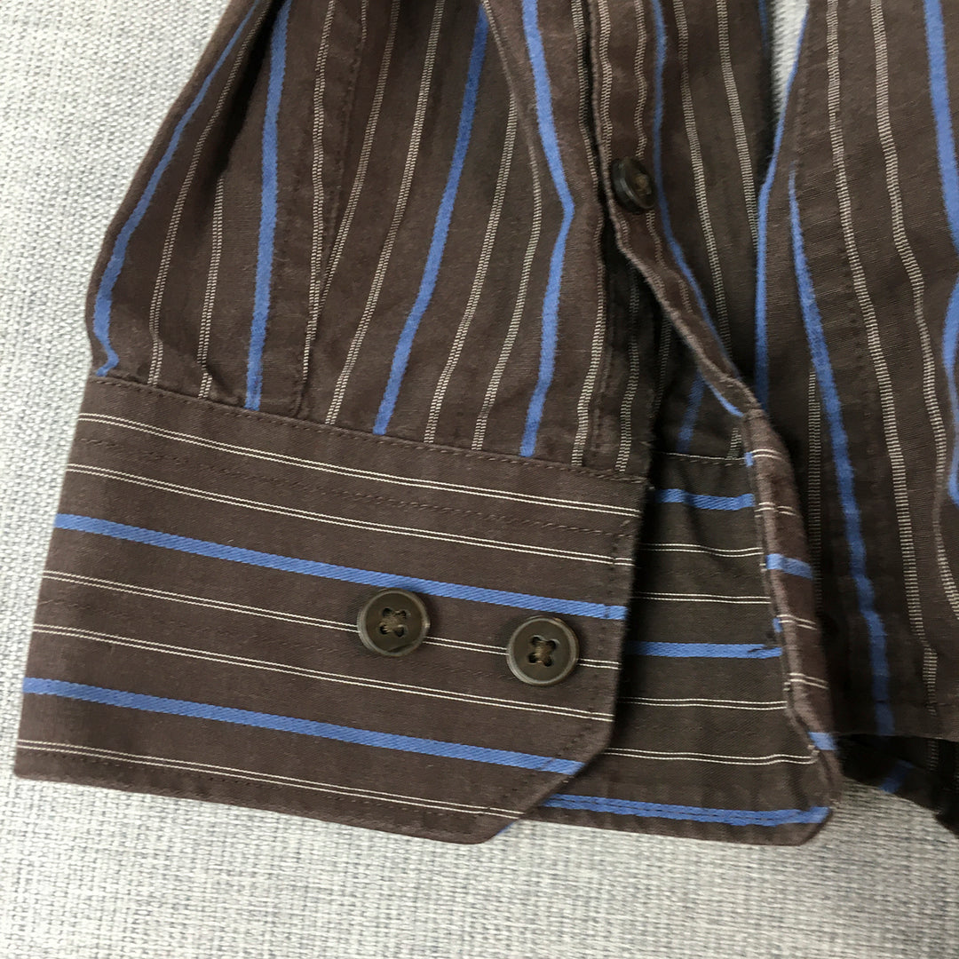 Axist Mens Shirt Size S Brown Striped Long Sleeve Button-Up Collared