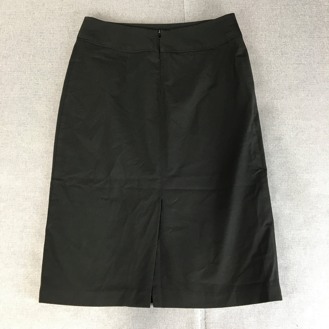 Veronika Maine Womens Midi Skirt Size 8 Black Pencil Straight