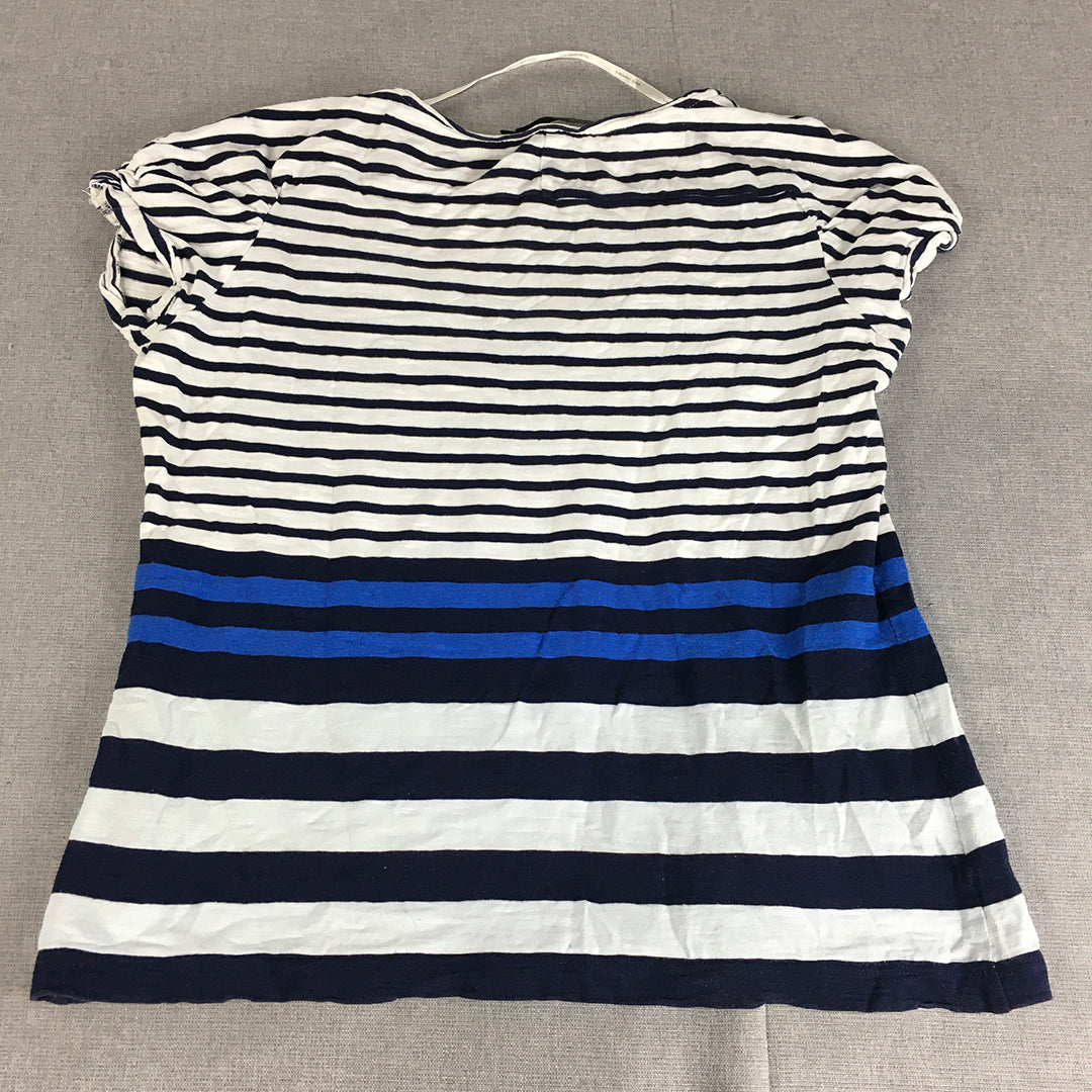 David Lawrence Womens Top Size M White Blue Striped Short Sleeve T-Shirt