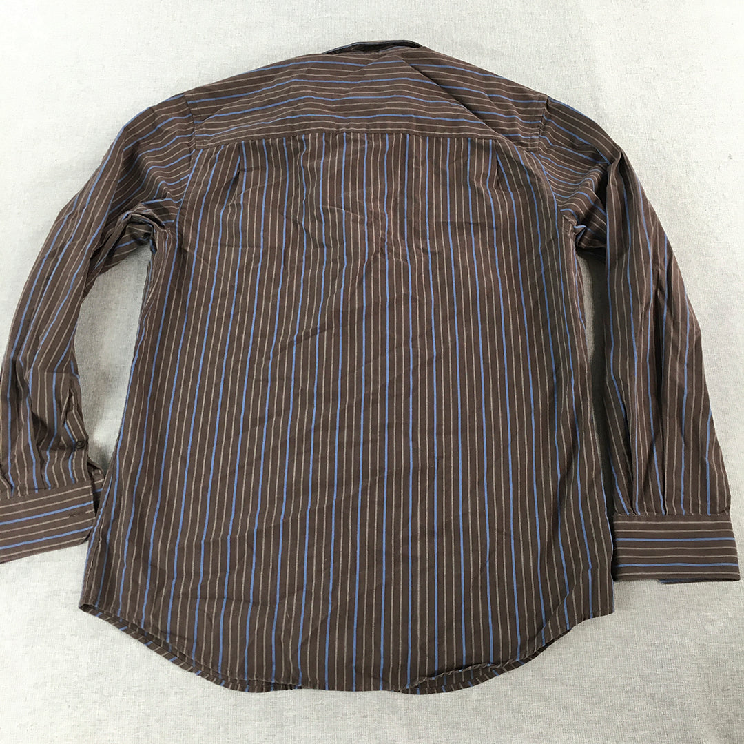 Axist Mens Shirt Size S Brown Striped Long Sleeve Button-Up Collared