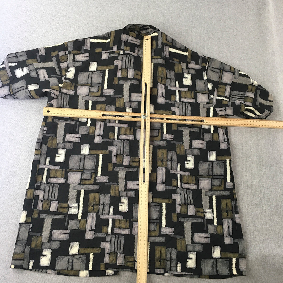 Vintage 90s Both Piers Mens Shirt Size L Black Abstract Geometric Hawaiian Funky