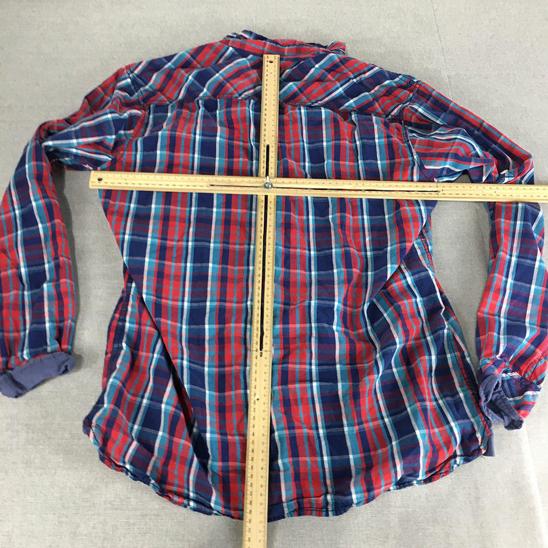 Paper Denim & Cloth Mens Shirt Size L Blue Red Checkered Button-Up PD&C