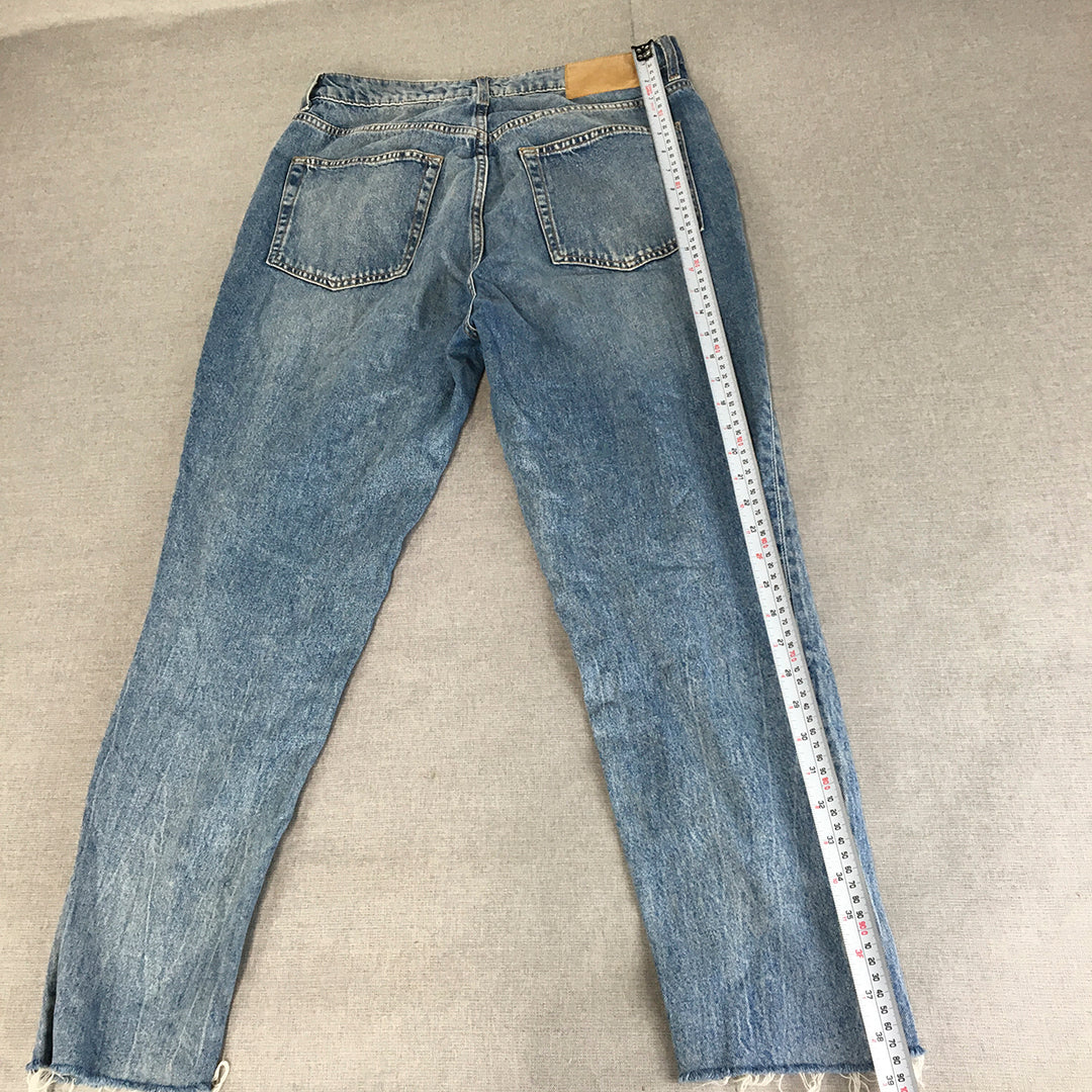 H&M Womens Jeans Size 14 Blue Light Wash Slim Straight Raw Hem Denim