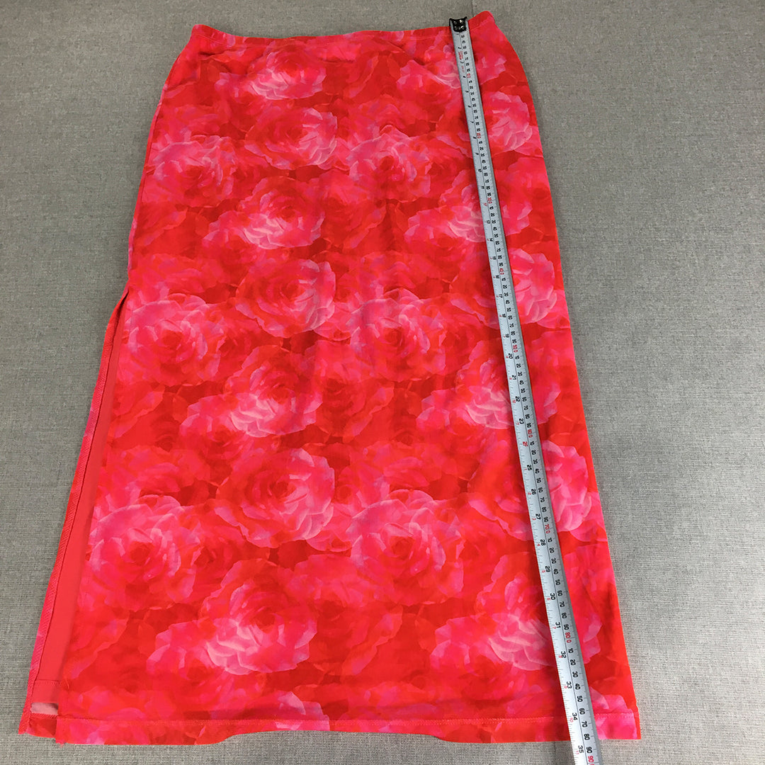 Luck & Trouble Womens Maxi Skirt Size 16 Red Pink Floral A-Line