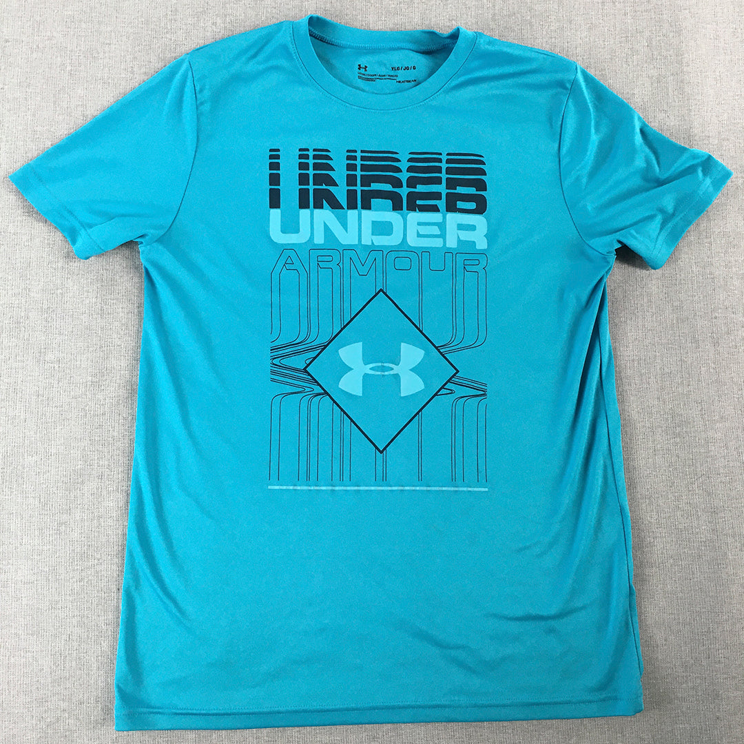 Under Armour Kids Boys T-Shirt Youth Size L Blue Short Sleeve Logo Top