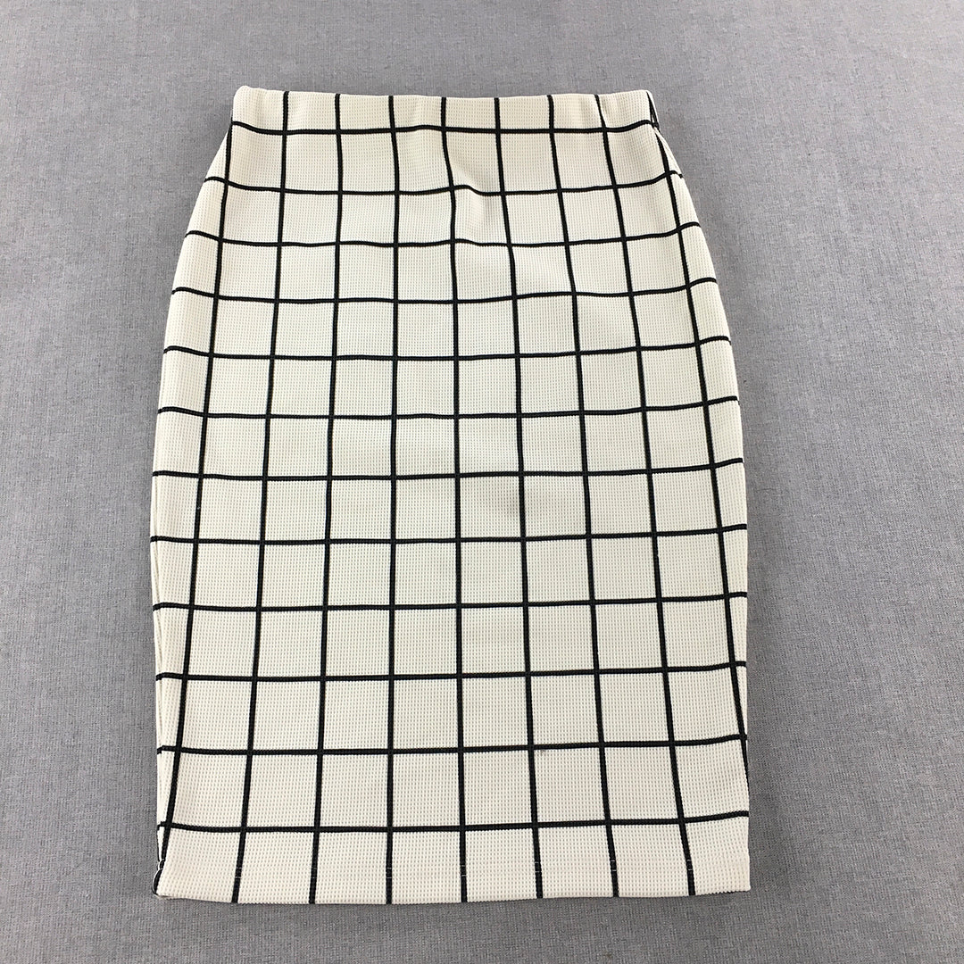 Valleygirl Womens Pencil Skirt Size S White Checkered Straight Midi