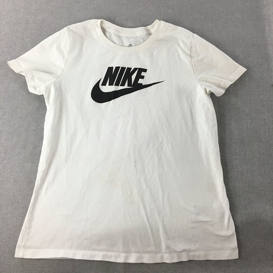 Nike Womens T-Shirt Size L White Big Swoosh Logo Short Sleeve Crew Neck