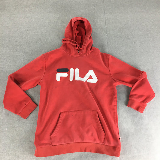 FILA Womens Hoodie Sweater Size 16 Red Logo Pockets Pullover Jumper