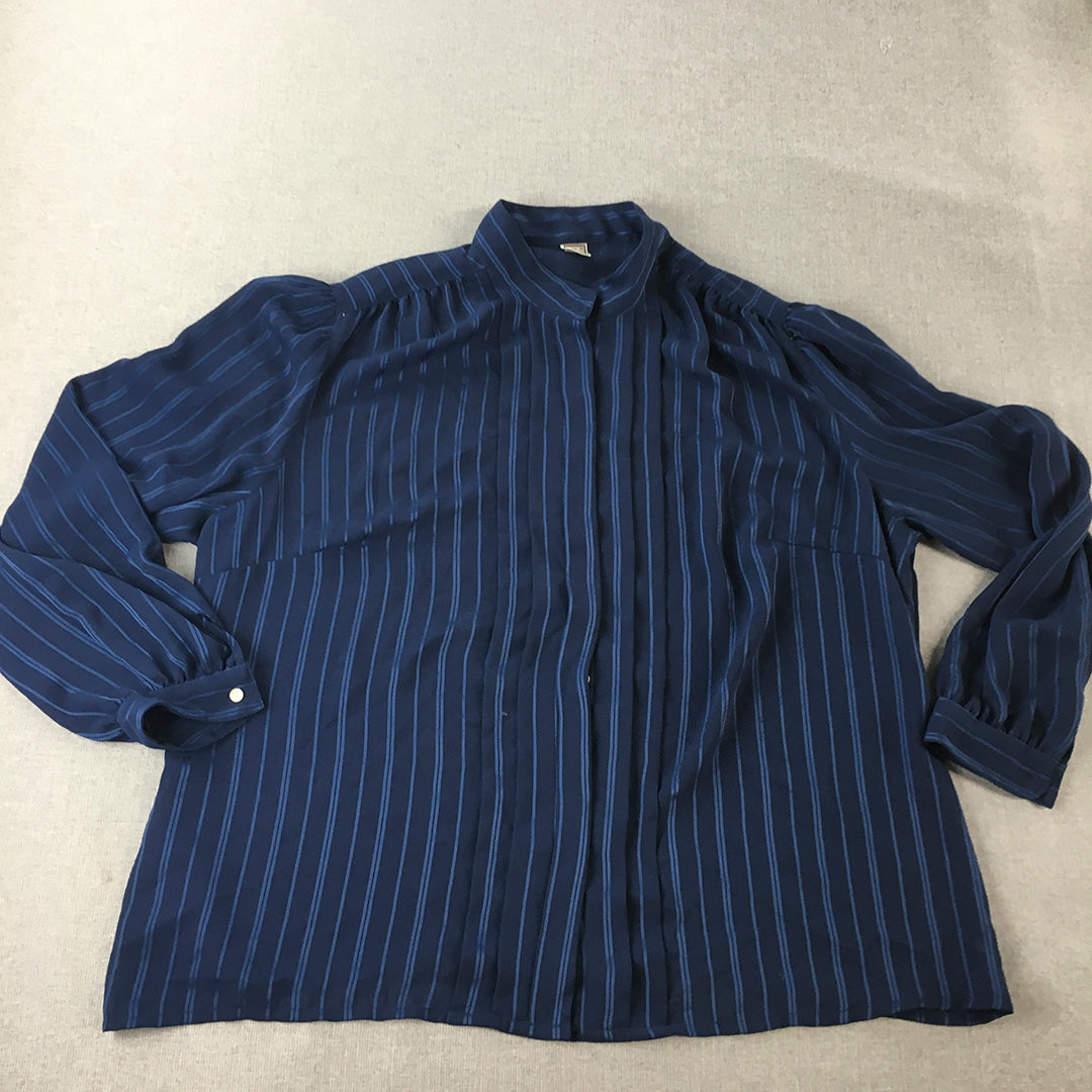 Rolf Kramer Womens Shirt Size 2XL Blue Striped Long Sleeve Button-Up