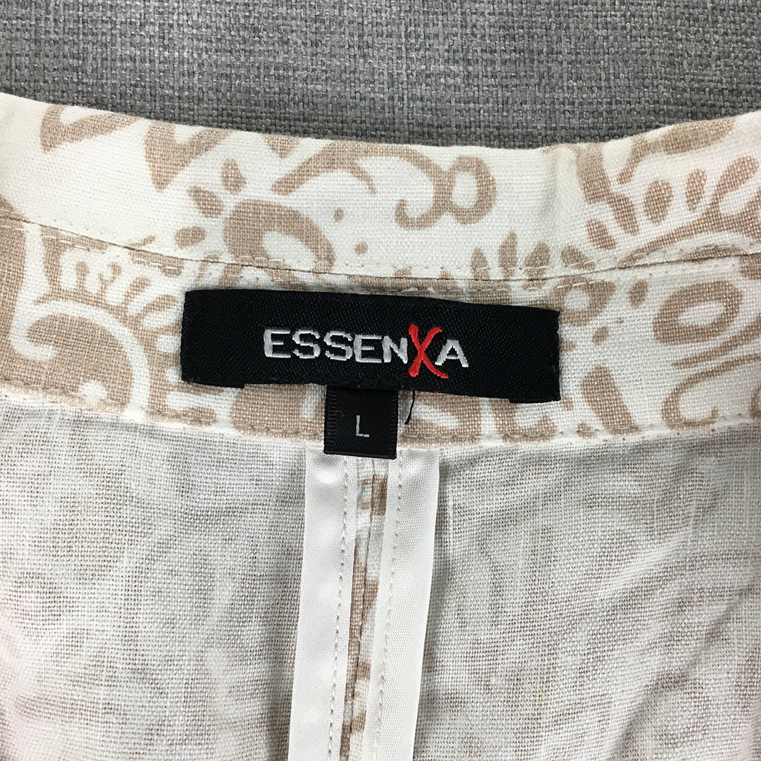 Essenxa Womens Blazer Jacket Size L White Brown Floral Collared Button Coat