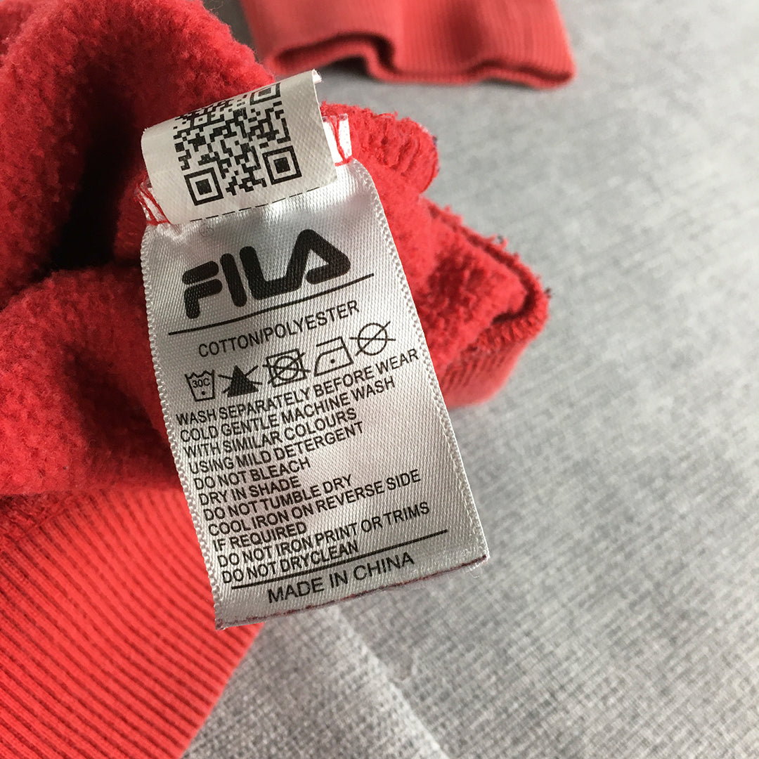 FILA Womens Hoodie Sweater Size 16 Red Logo Pockets Pullover Jumper