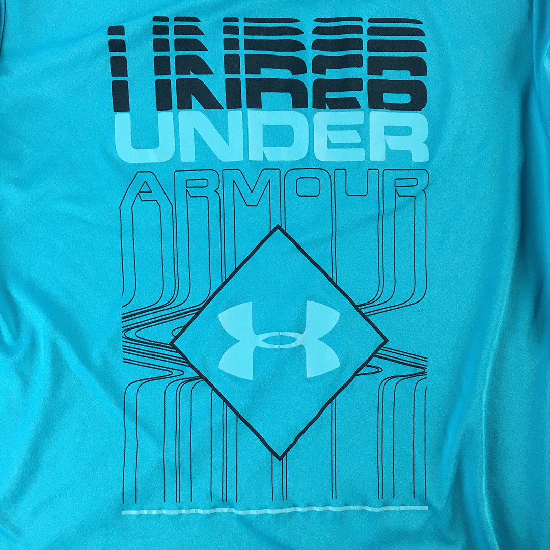 Under Armour Kids Boys T-Shirt Youth Size L Blue Short Sleeve Logo Top