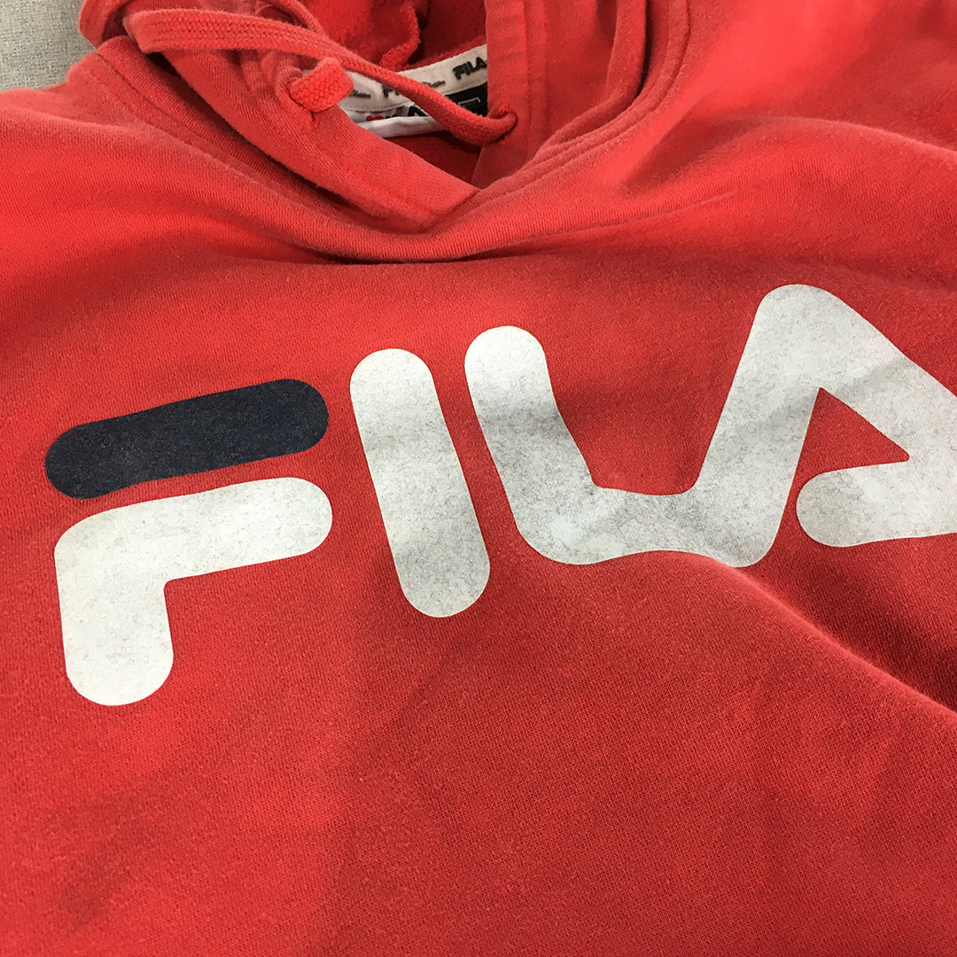 FILA Womens Hoodie Sweater Size 16 Red Logo Pockets Pullover Jumper