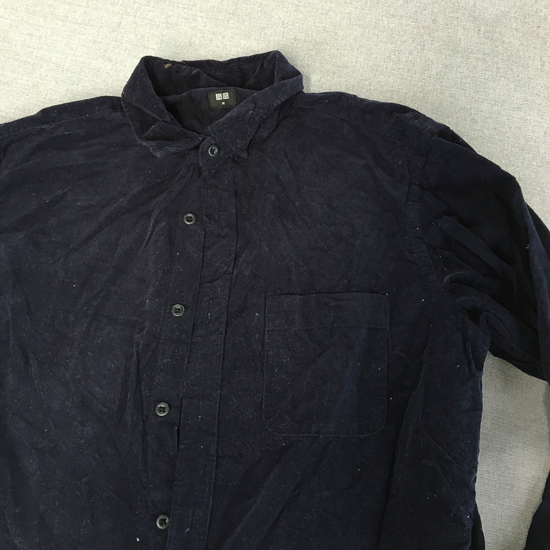 Uniqlo Mens Corduroy Shirt Size S Navy Blue Button-Up Long Sleeve Collared