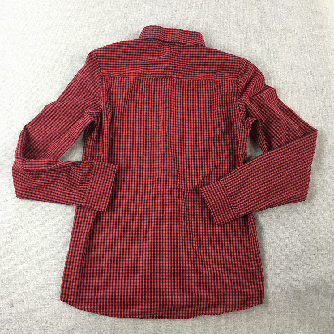 H&M Kids Boys Shirt Size 11 - 12 Years Red Blue Checkered Long Sleeve Button-Up