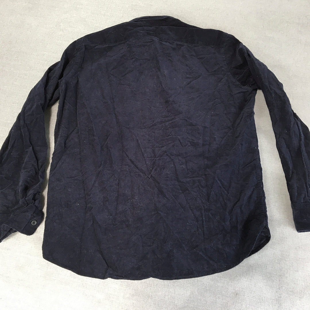 Uniqlo Mens Corduroy Shirt Size S Navy Blue Button-Up Long Sleeve Collared