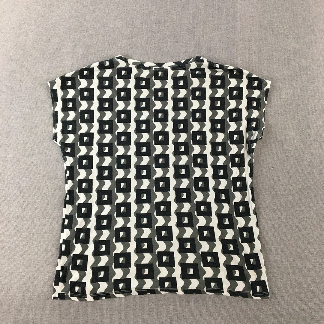 Uniqlo UT x Sou Sou Kyoto Womens Top Size S White Black Geometric Shirt