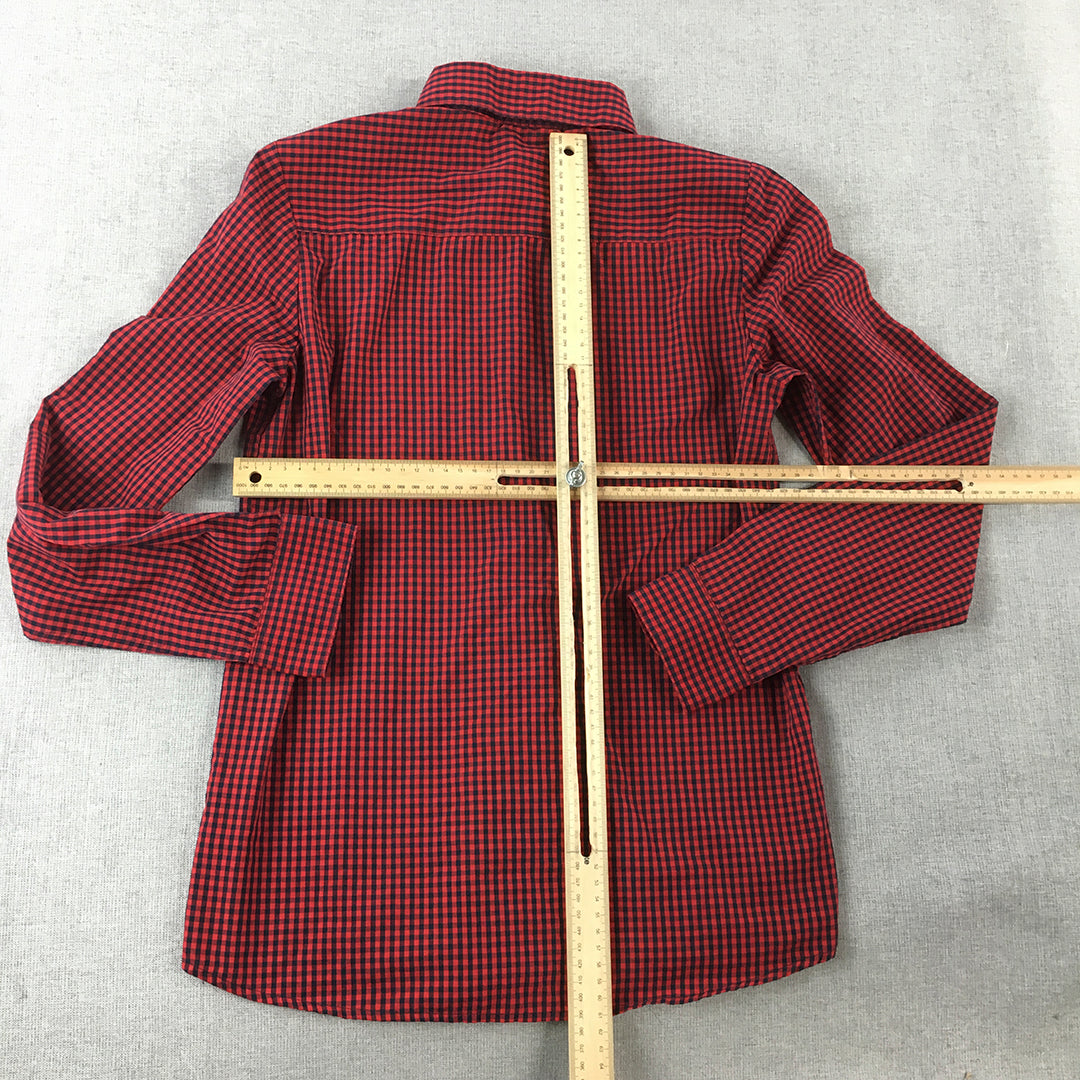 H&M Kids Boys Shirt Size 11 - 12 Years Red Blue Checkered Long Sleeve Button-Up