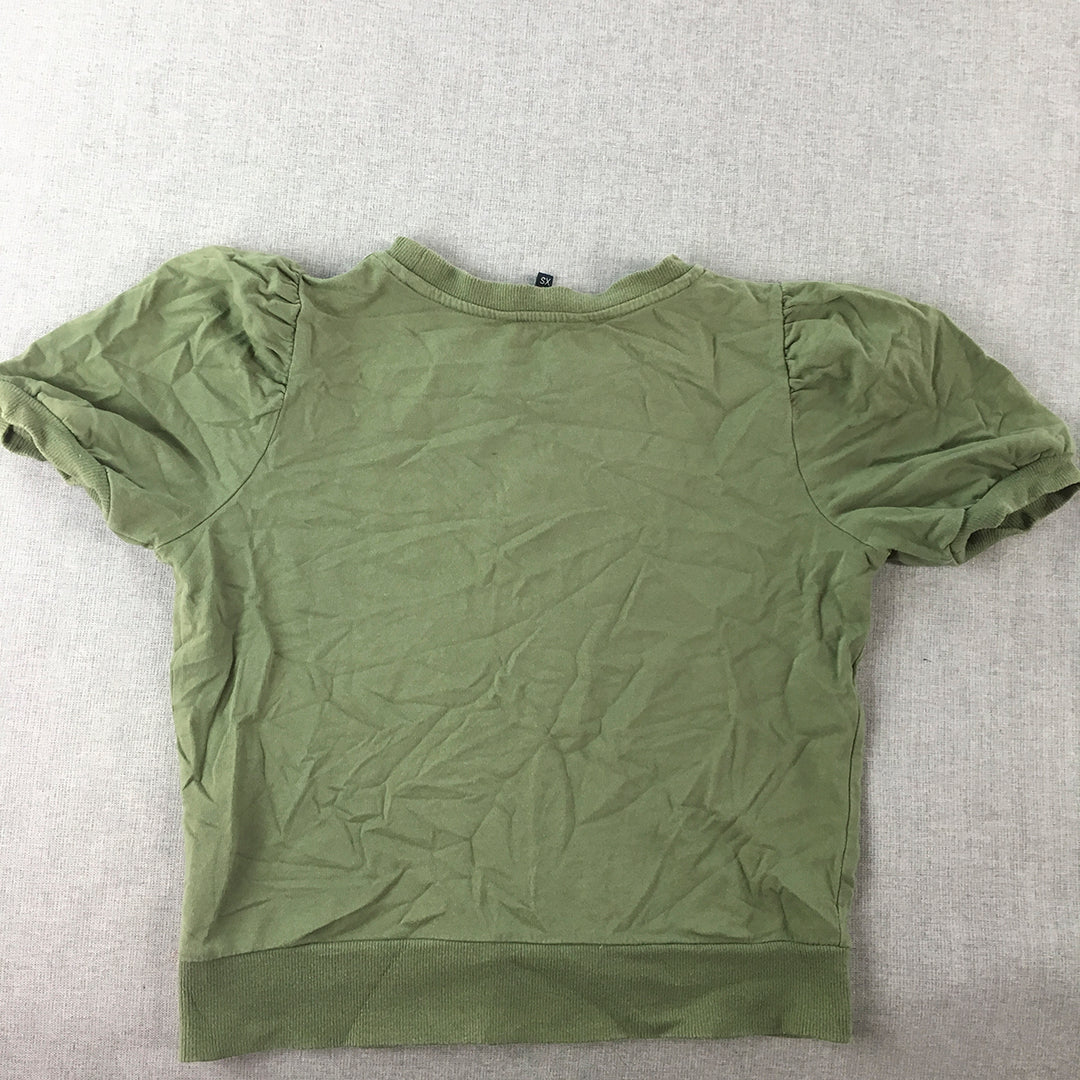 French Connection Womens Top Size XS Green Short Sleeve Crew Neck Knit Shirt