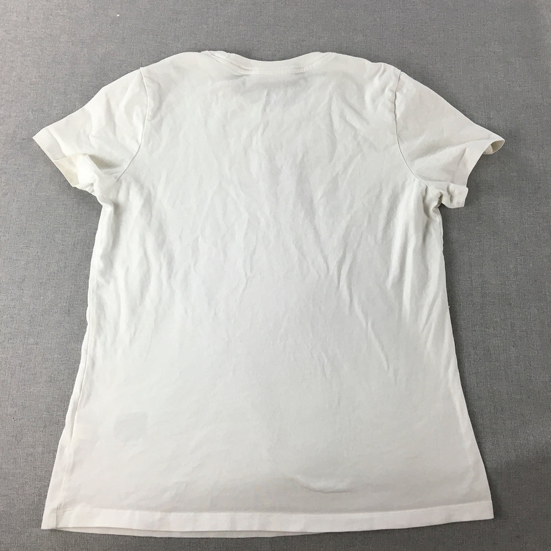 Nike Womens T-Shirt Size L White Big Swoosh Logo Short Sleeve Crew Neck