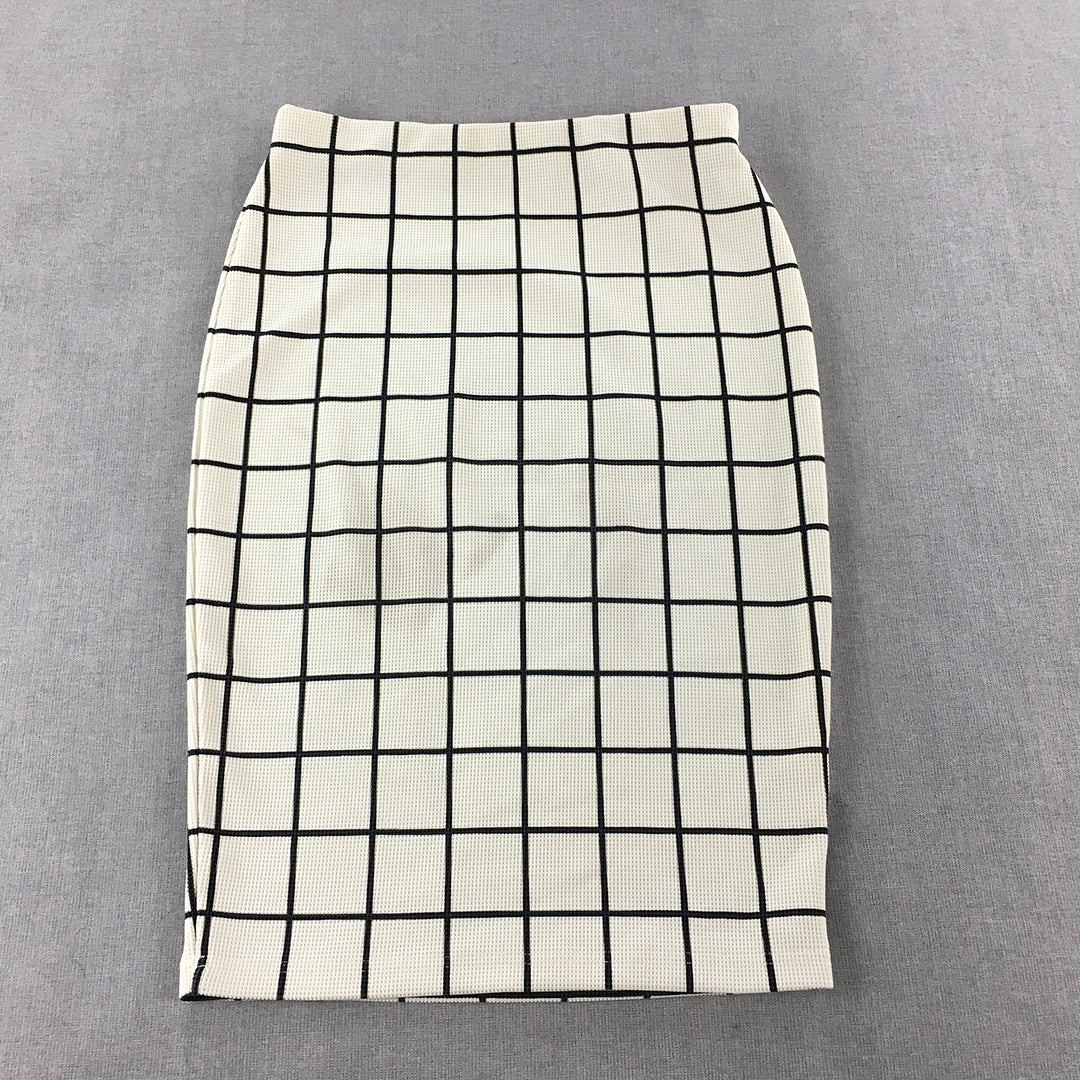 Valleygirl Womens Pencil Skirt Size S White Checkered Straight Midi