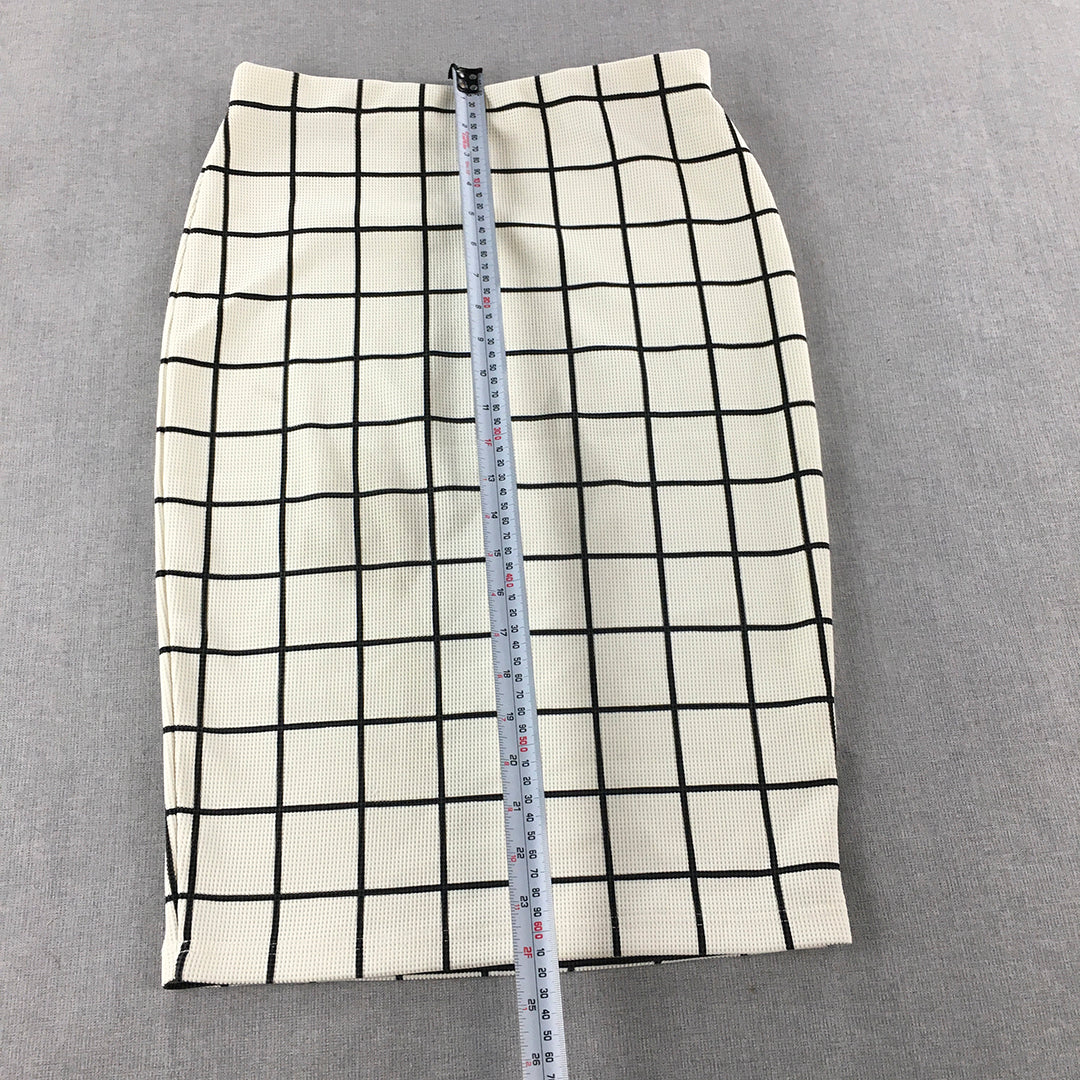 Valleygirl Womens Pencil Skirt Size S White Checkered Straight Midi