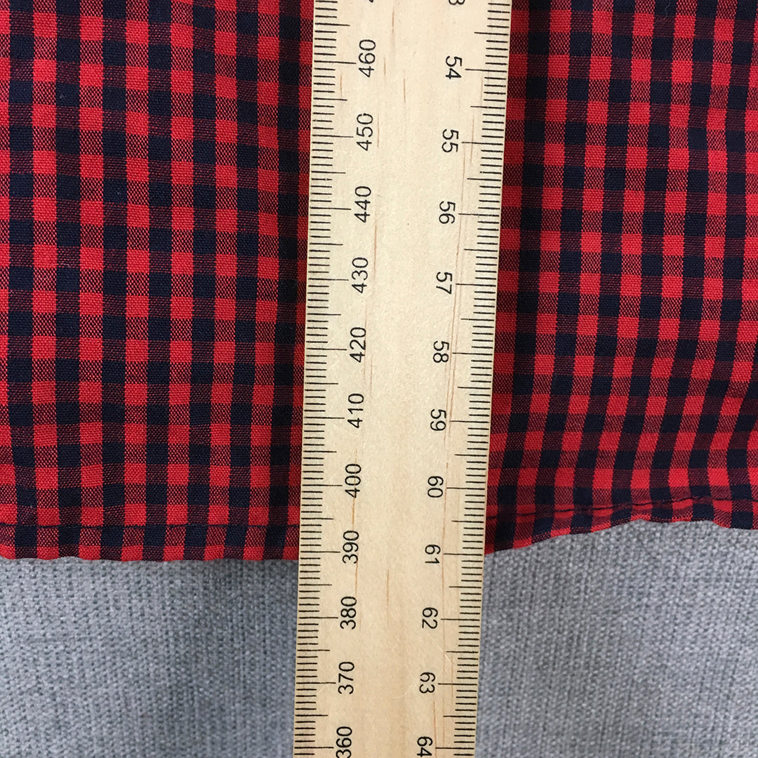 H&M Kids Boys Shirt Size 11 - 12 Years Red Blue Checkered Long Sleeve Button-Up