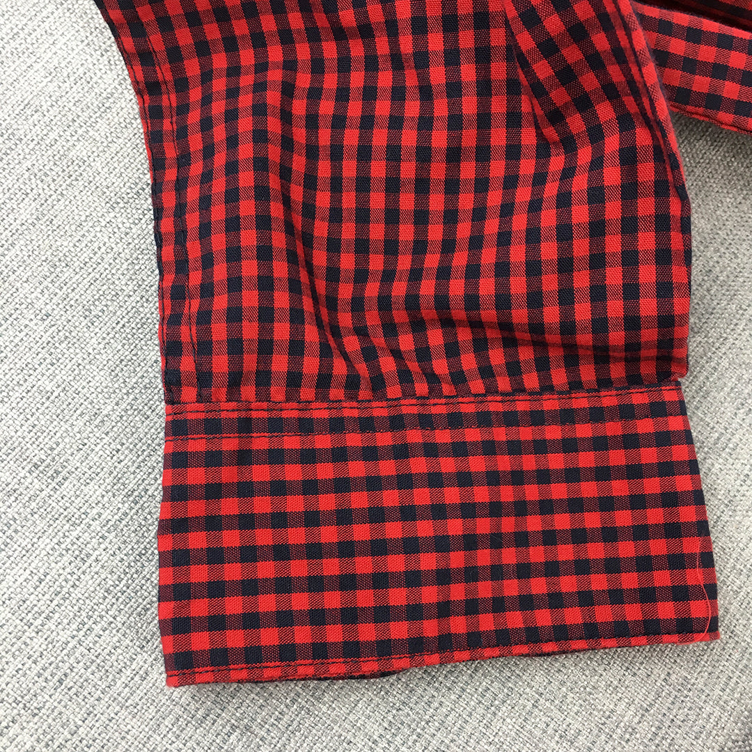 H&M Kids Boys Shirt Size 11 - 12 Years Red Blue Checkered Long Sleeve Button-Up