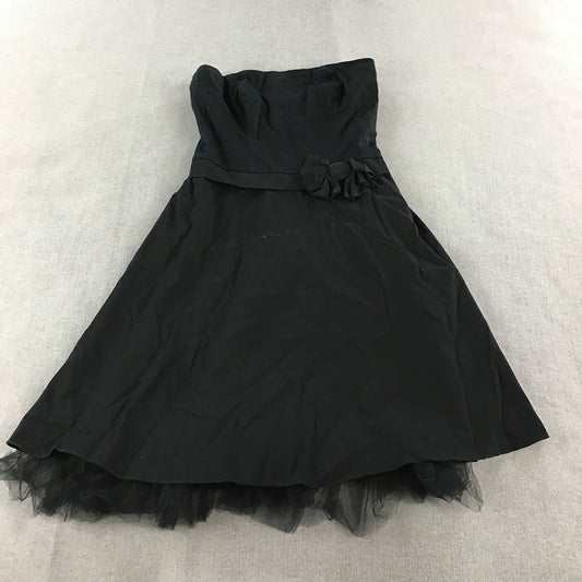 Portmans Womens Mini Dress Size 8 Black Event Party Strapless Fit Flare Bow