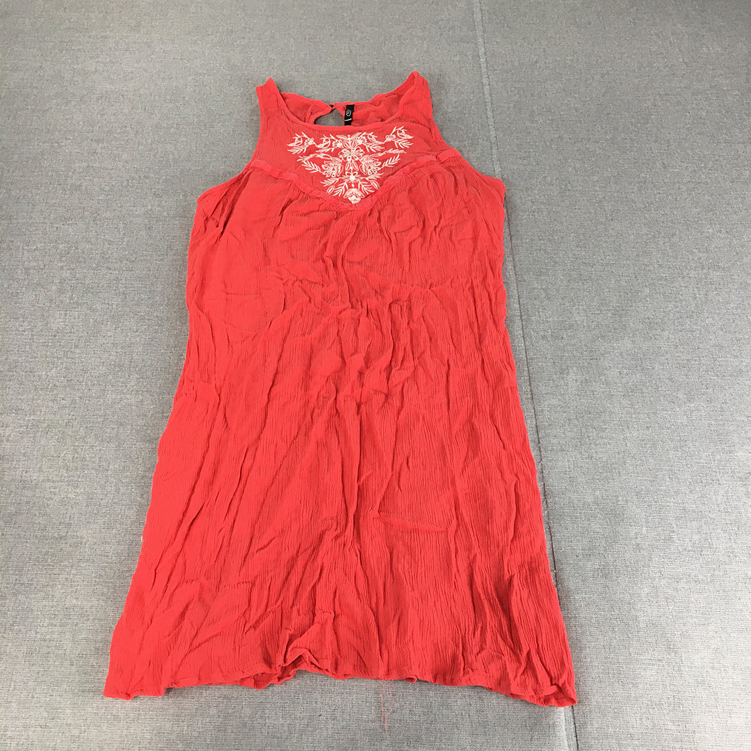 Red Womens Mini Dress Size S Sleeveless Floral Embroidered Sleeveless