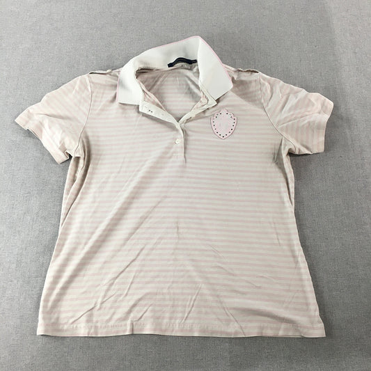 Goldlion Womens Polo Shirt Size 2XL Pink White Striped Collared Rugby