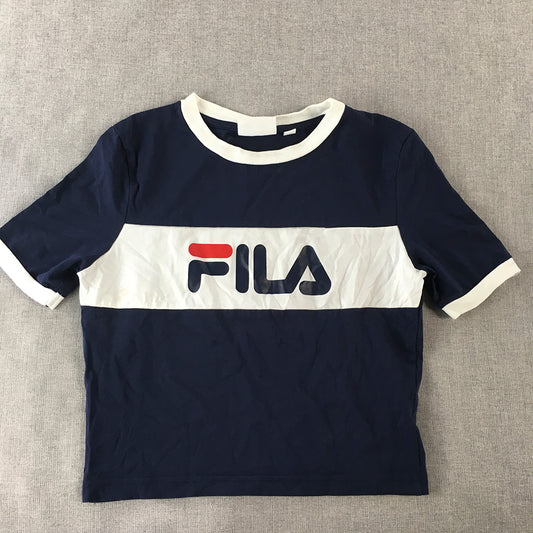 FILA Womens Cropped T-Shirt Size S Navy Blue Logo Short Sleeve Top