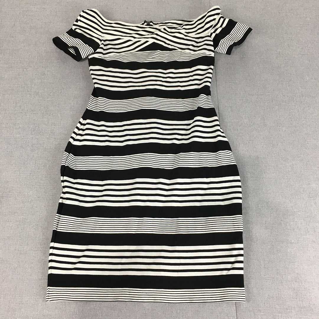 Forever New Womens Pencil Dress Size 10 Black White Striped Mini Stretch