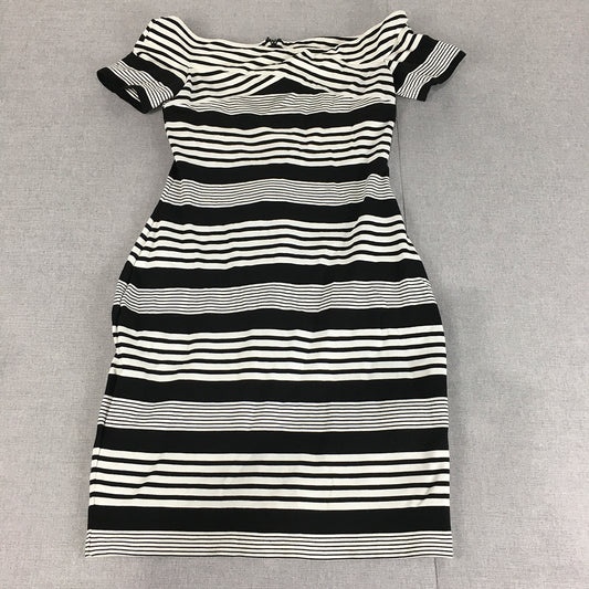 Forever New Womens Pencil Dress Size 10 Black White Striped Mini Stretch