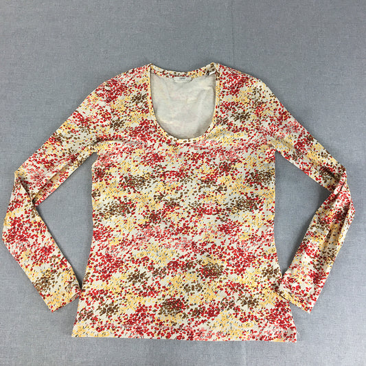 Esprit Womens Top Size S White Red Yellow Dot Long Sleeve Pullover Shirt