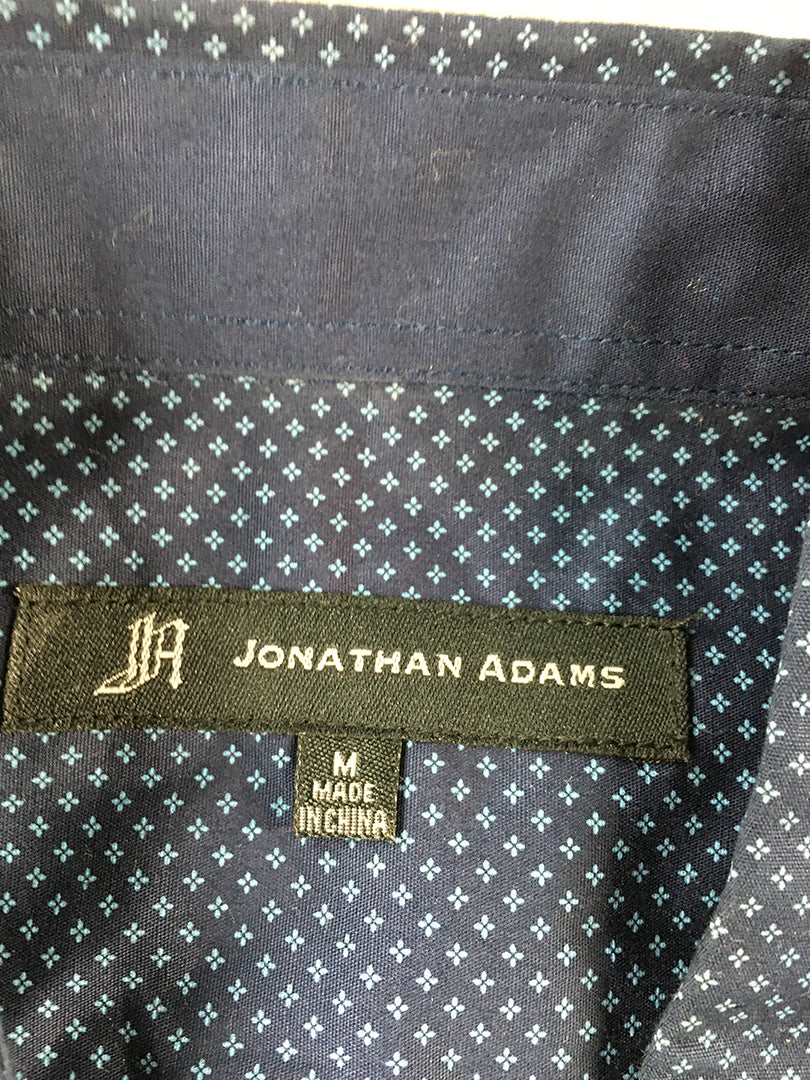 Jonathan Adams Mens Shirt Size M Blue Dot Short Sleeve Button-Up