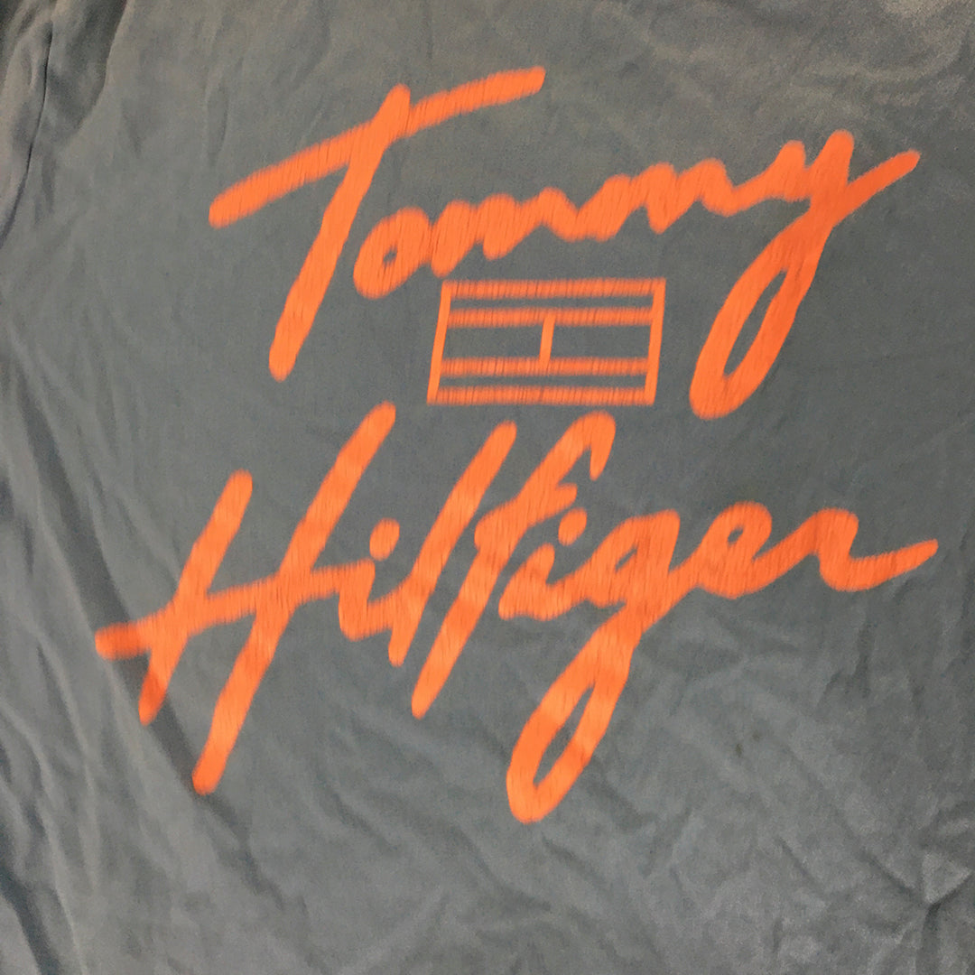 Tommy Hilfiger Mens T-Shirt Size L Blue Orange Logo Short Sleeve Crew Neck