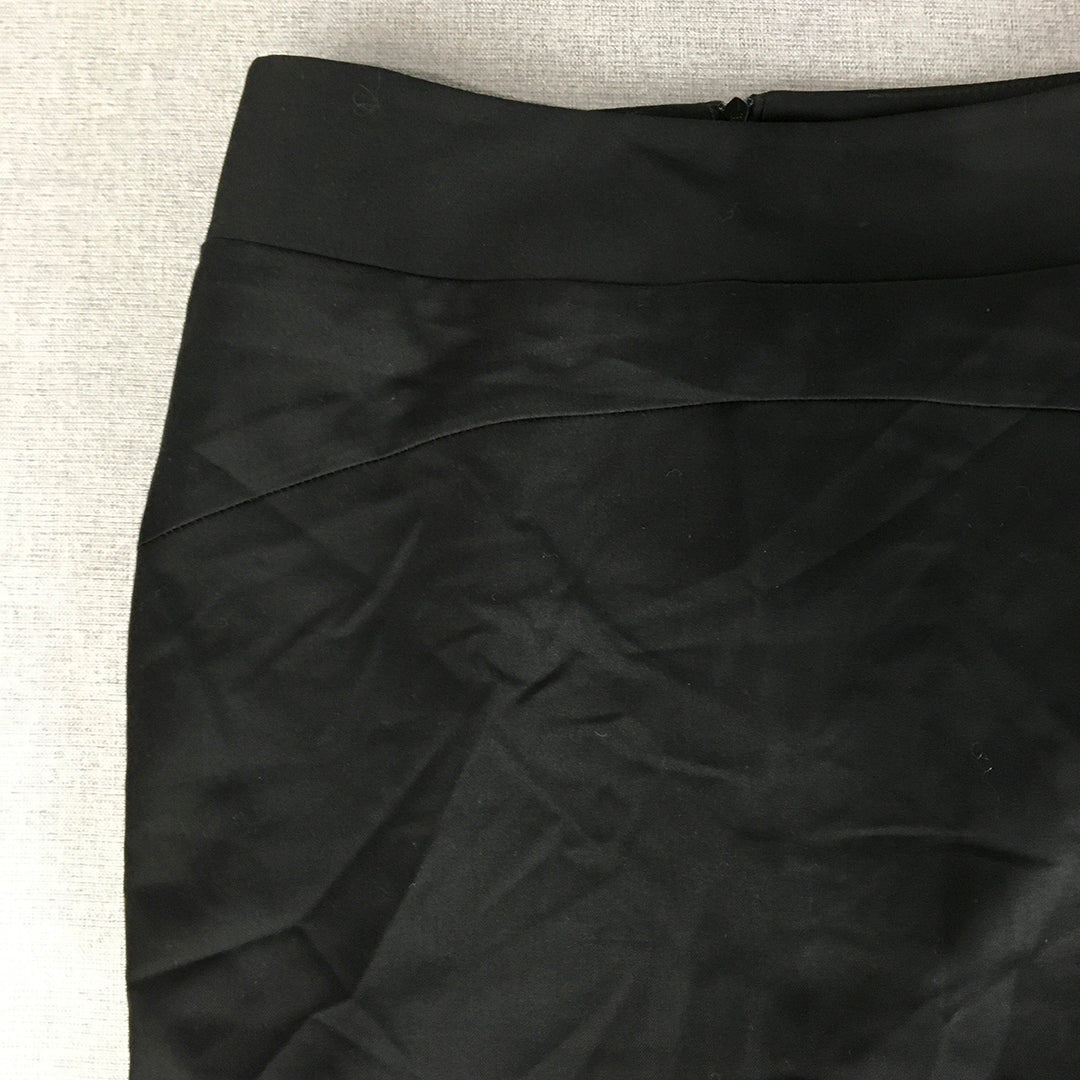 Cue Womens Midi Skirt Size 6 Black Pencil Straight