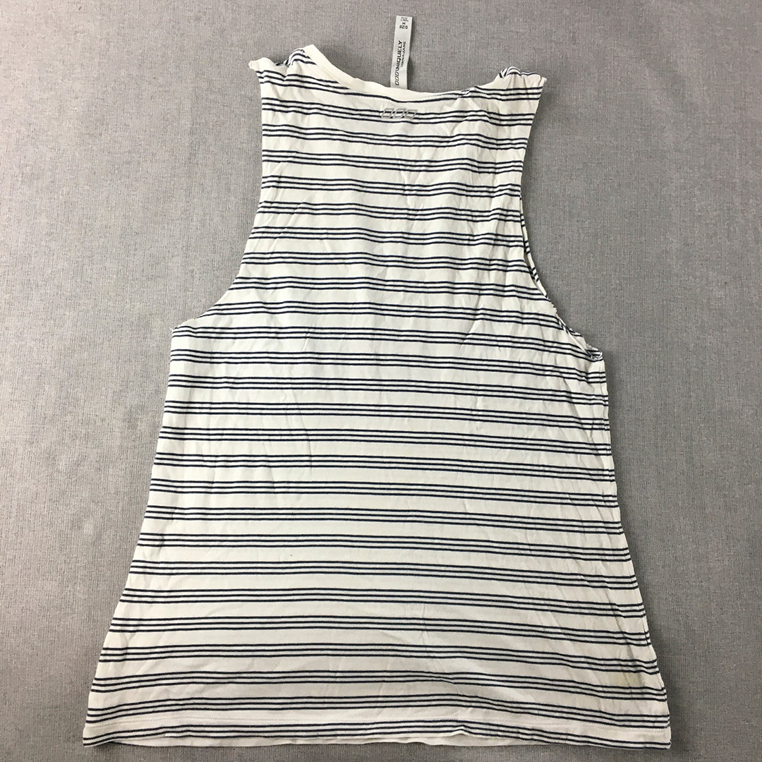 Lorna Jane Womens Tank Top Size M White Blue Striped Sleeveless Shirt