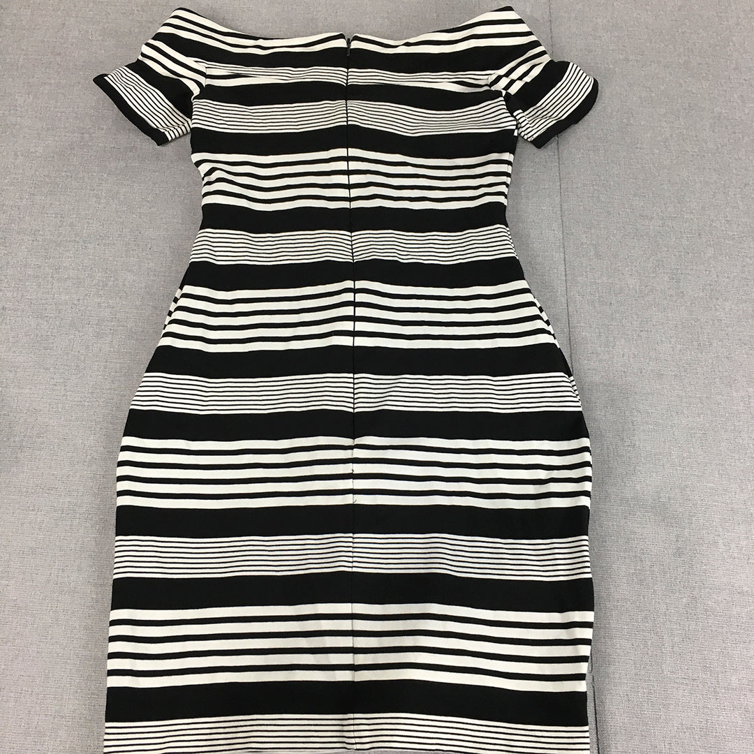 Forever New Womens Pencil Dress Size 10 Black White Striped Mini Stretch