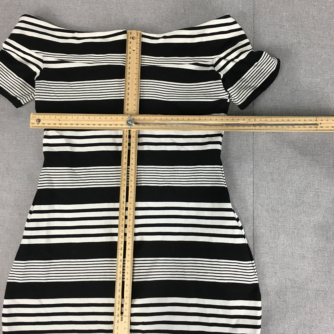 Forever New Womens Pencil Dress Size 10 Black White Striped Mini Stretch