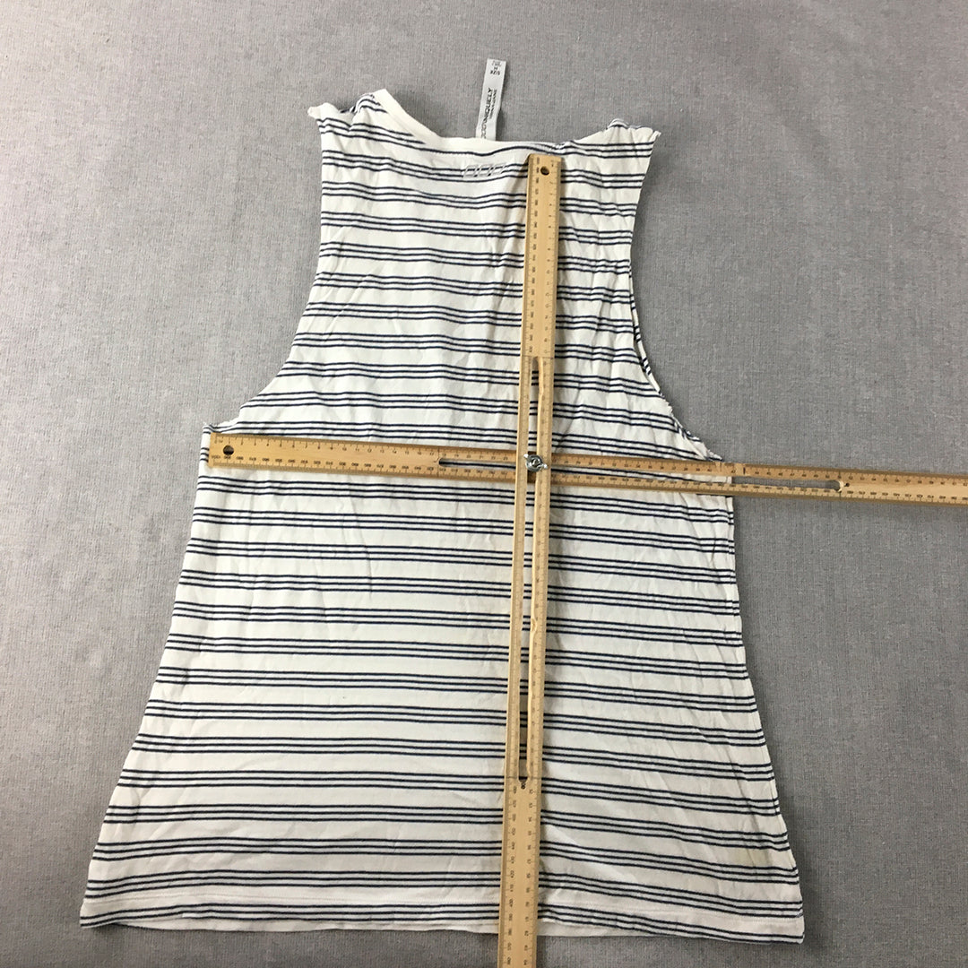 Lorna Jane Womens Tank Top Size M White Blue Striped Sleeveless Shirt