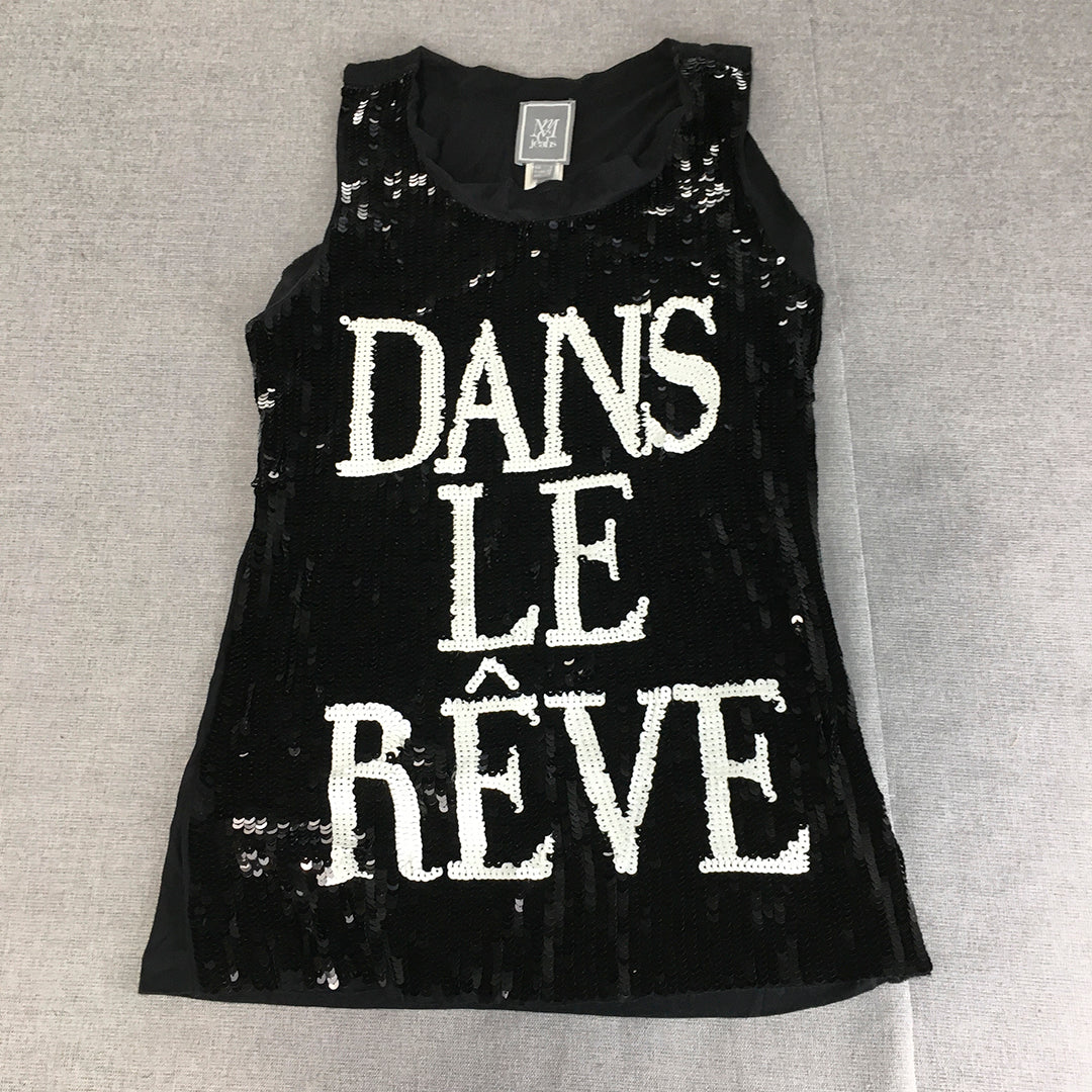 MNG Jeans Womens Tank Top Size XS Black Sequin Dans Le Reve Y2K