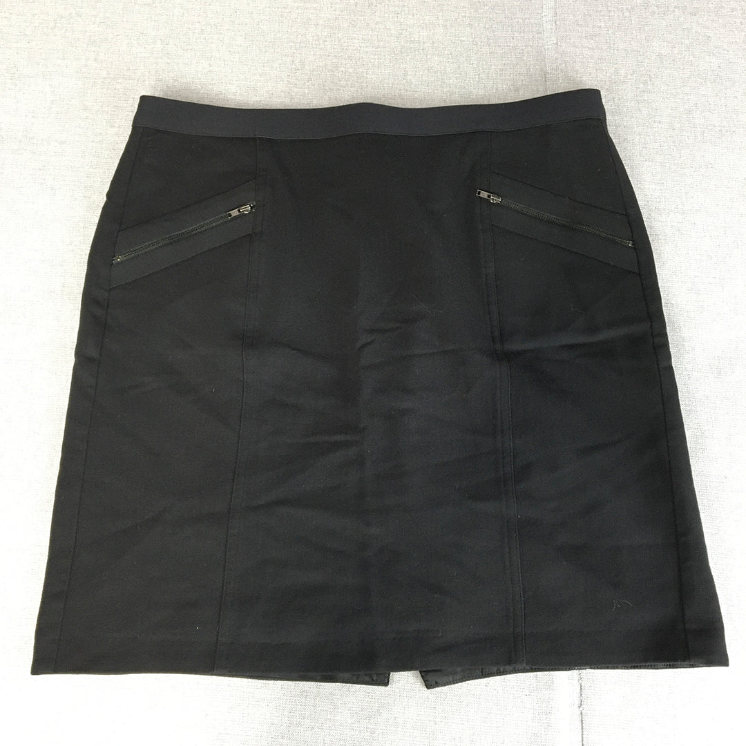 Saba Womens Wool Mini Skirt Size 12 Black Elastic Waist