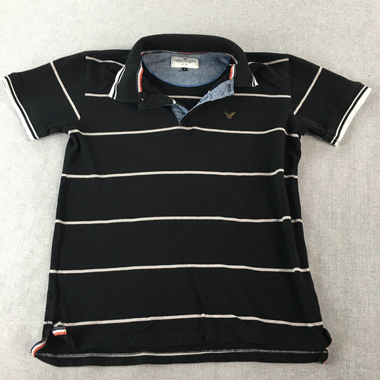 American Eagle Mens Polo Shirt Size S Black Striped Logo Collared Rugby