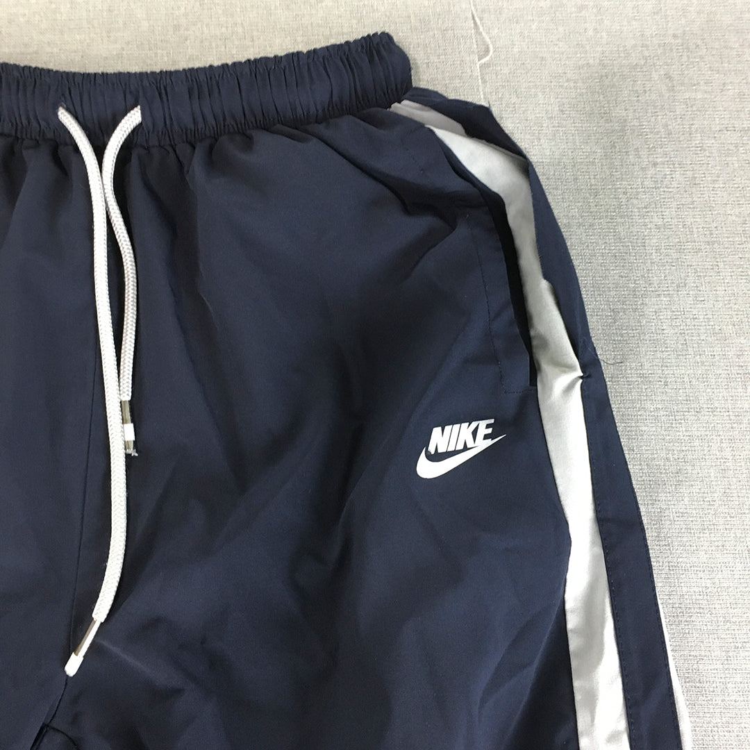 Nike Mens Tracksuit Pants Size L Navy Blue Logo Drawstring Pockets Logo