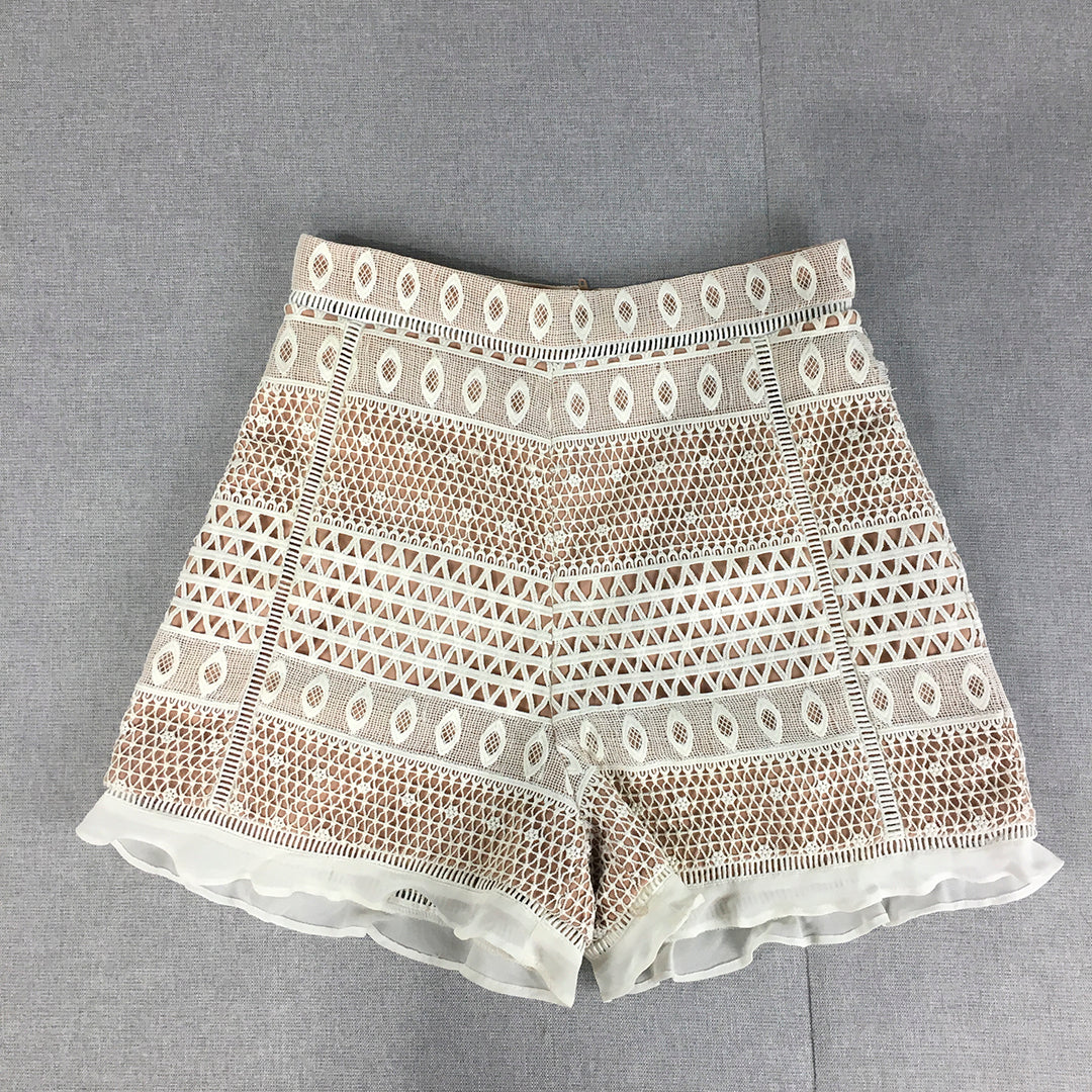 Bardot Womens Shorts Size 8 Nude & White Lace Bermuda