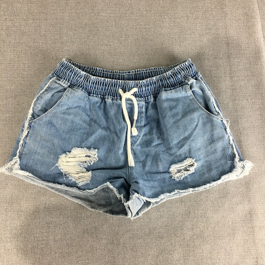 Eve Girl Kids Denim Shorts Size 10 Blue Drawstring Elastic Waist